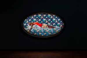Kehinde Wiley, _Sleep_ (2021). Oil on canvas. 177.7 x 274.2 cm. Exhibition view: _An Archaeology of Silence_, de Young Museum, San Francisco (18 March–15 October 2023). ©️ 2022 Kehinde Wiley. Courtesy the artist and Templon. Photo: Ugo Carmeni.